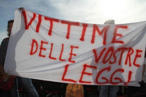 Protestas contra las leyes italianas tras la tragedia de Lampedusa.