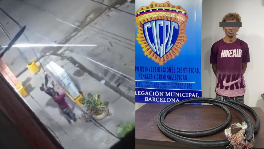 Hombre captado en video viral robando cables telefónicos en Anzoátegui
