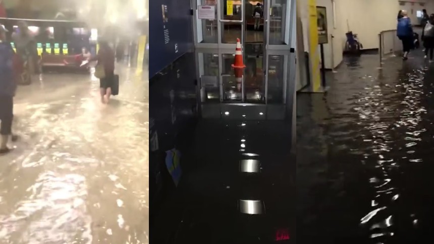 El aeropuerto de Nueva York se inundó tras las lluvias torrenciales y los viajeros se vieron obligados a caminar descalzos