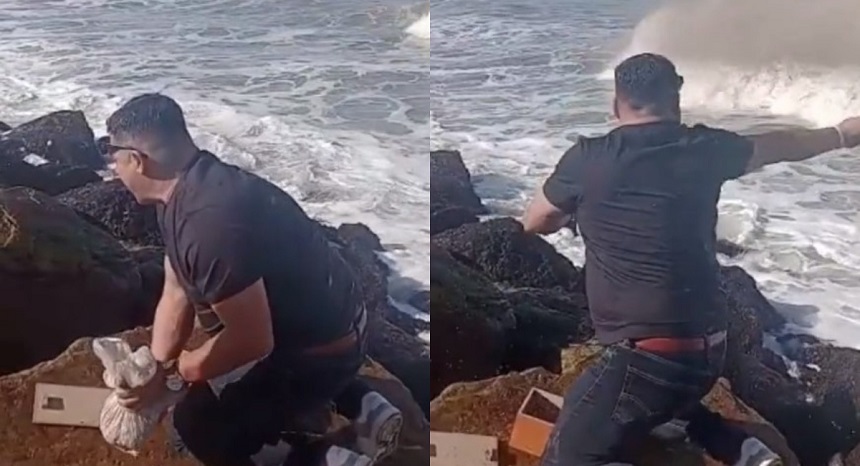 EN VÍDEO |  El hombre arroja las cenizas de su padre al mar, pero todo termina saliendo mal y se vuelve viral