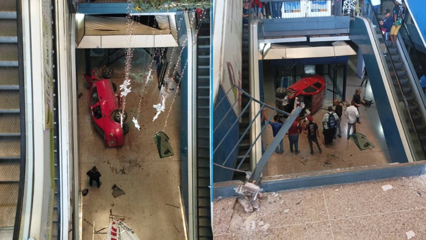 Auto cayó al vacío en el sótano del centro comercial Maracay, dos resultaron heridos