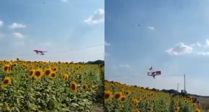 Estaban filmando en un campo de girasoles y una avioneta se les cayó detrás
