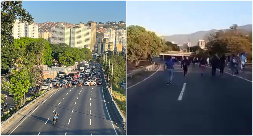 Filas, largas caminatas y transporte lleno por el cierre de la autopista Francisco Fajardo por la marcha chavista