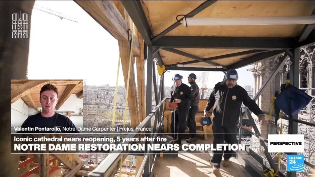 El carpintero de Notre-Dame, Valentin Pontarollo, habla de su alegría por la finalización del tejado de la catedral.